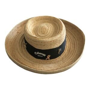 August Callaway Golf Unisex Wide Brim Straw Sun Hat With Pins Ribbon & Cherub